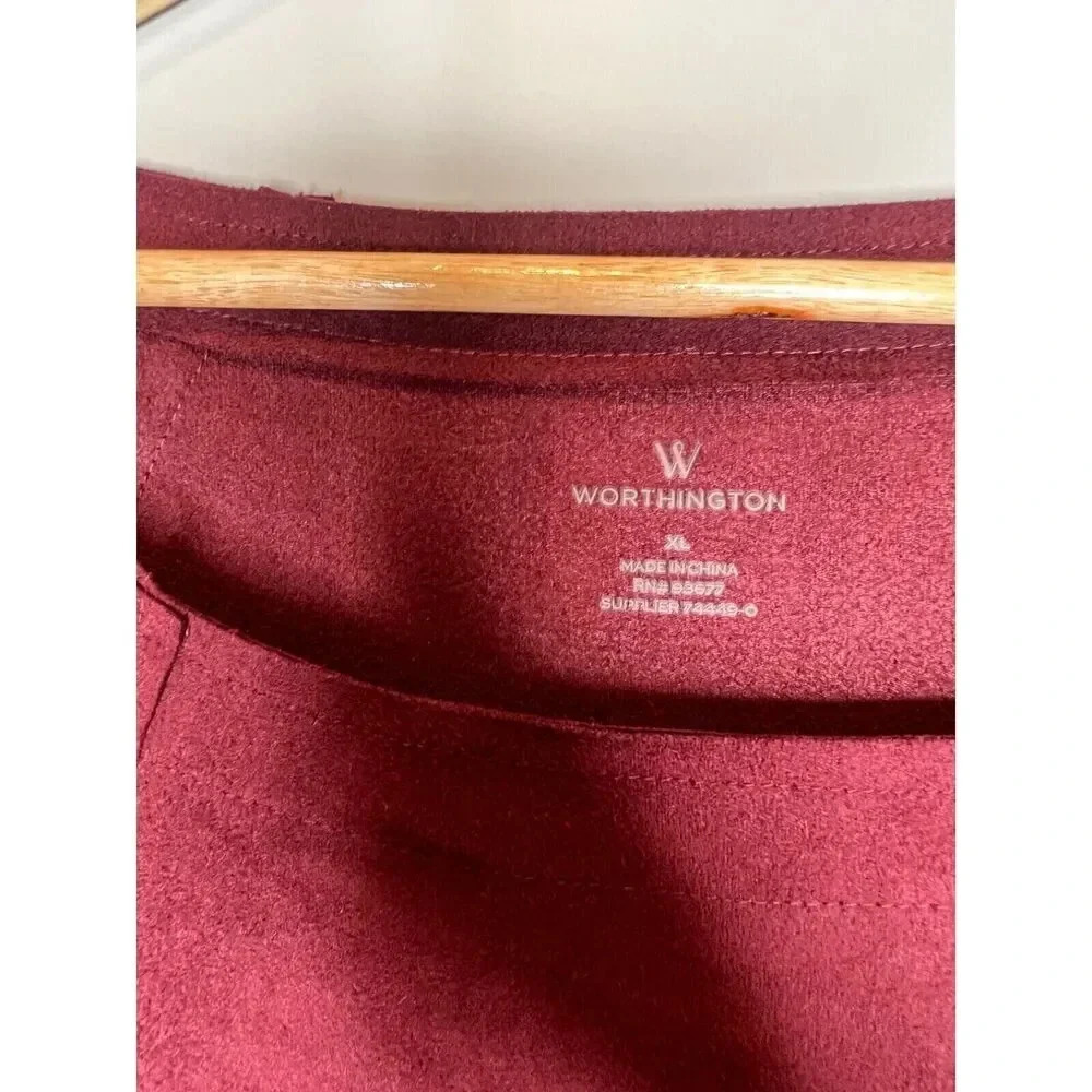 Worthington red Burgundy Faux Suede Long Sleeve midi dress stretch Size XL large - Picture 3 of 5